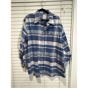 Brooks Brothers White and Blue‎ Madsion Long Sleeve Button Up Shirt - Size XXL
